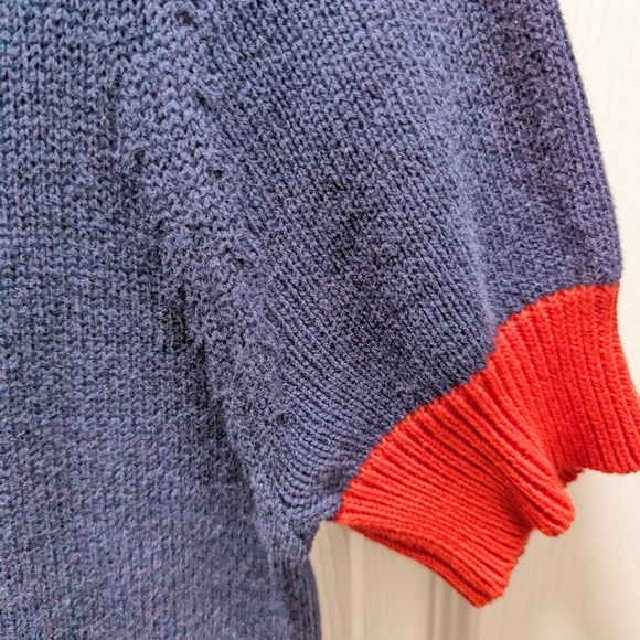 Modcloth 100% Cotton Collegiate Multicolor Navy Blue V-Neck Sweater - Picture 6 of 16